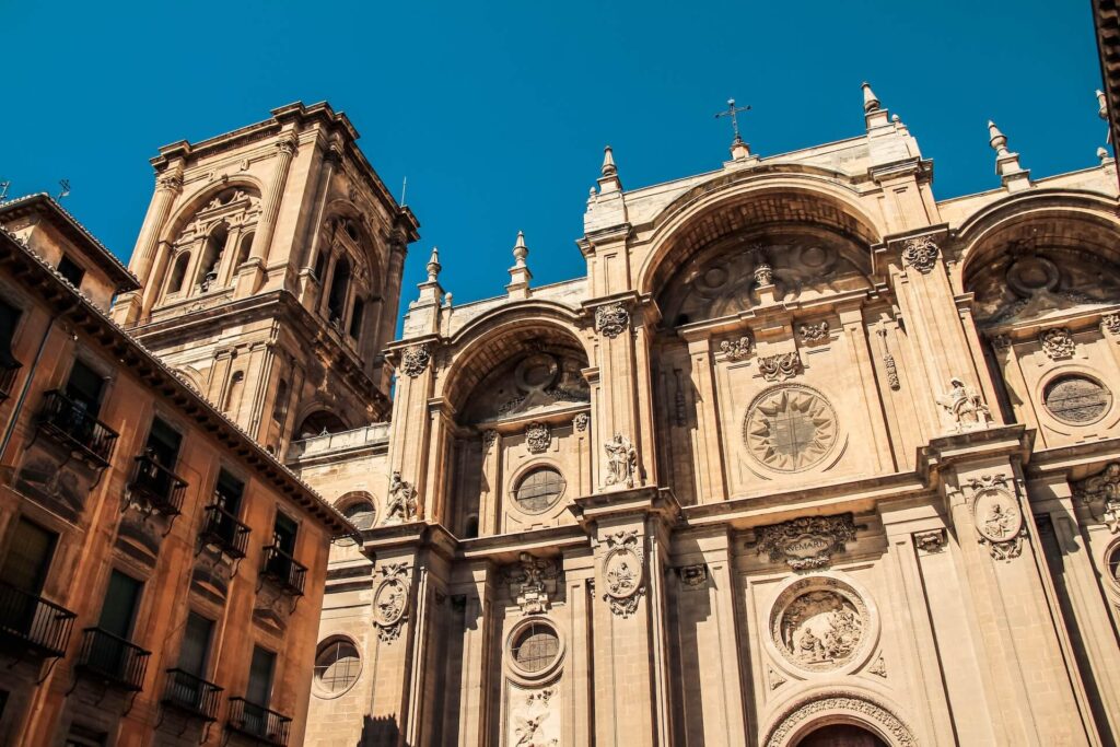 a-church-against-blue-sky-in-granada-spain