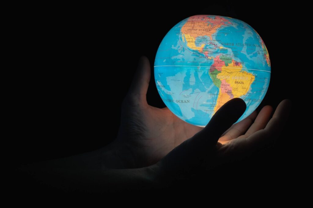 globe showing latin america glowing in the dark