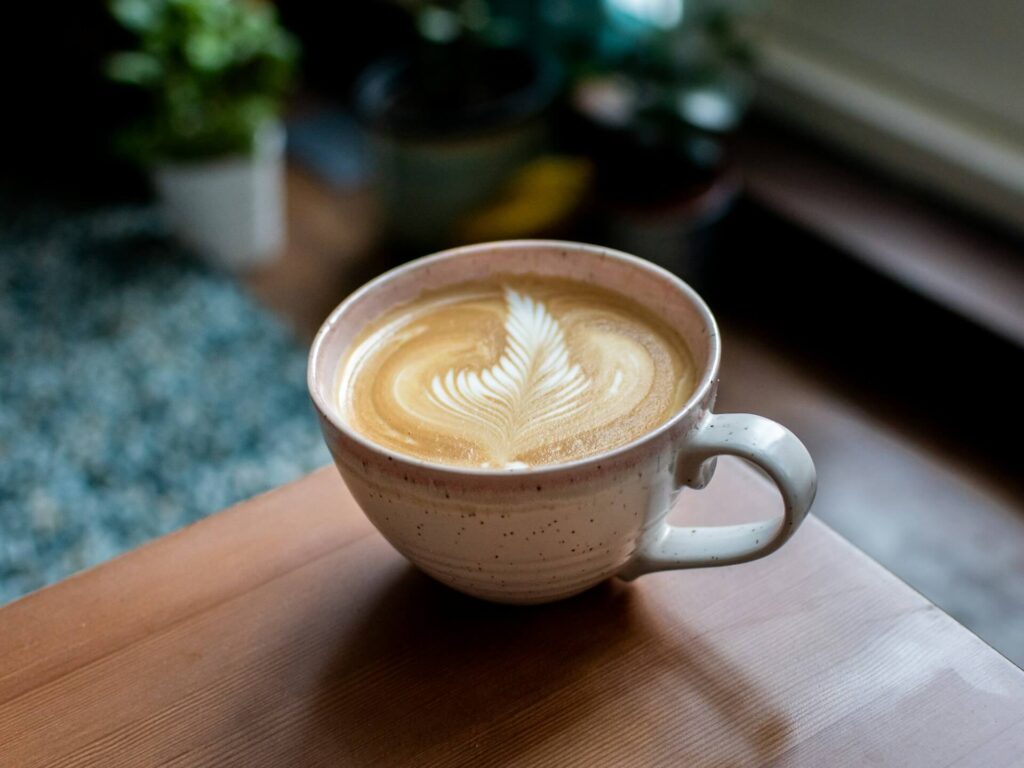 a lovely cup of coffee with fern pattern